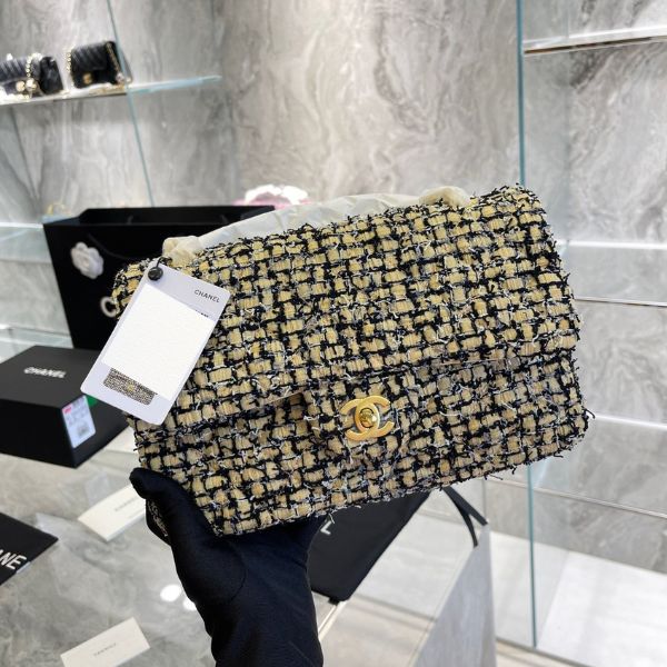 CHANEL TWEED QUILTED FLAP YELLOW BLACK 25CM – Luxicas