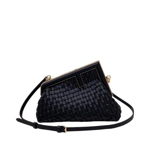 FENDI FIRST SMALL BLACK BRAIDED LEATHER BAG 24CM – Luxicas